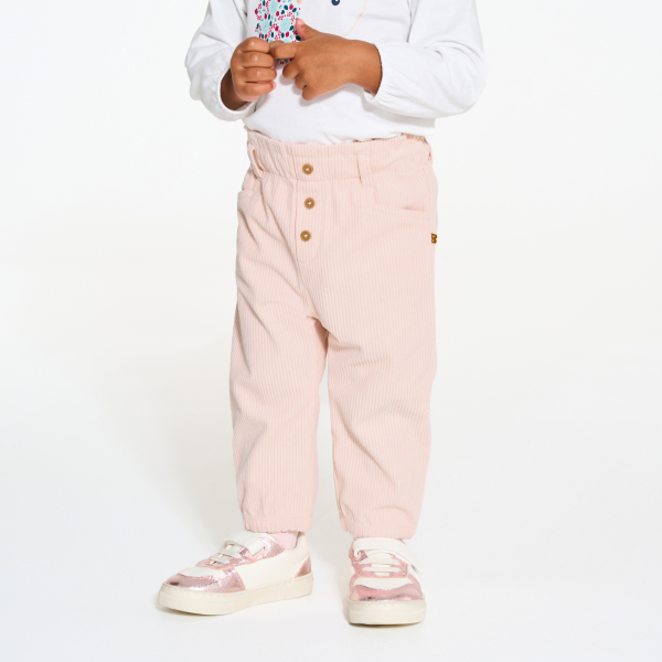 بنطلون من الثوب المخملي المضلع، بمقاس مرن وباللون الوردي للفتيات الصغيرات.